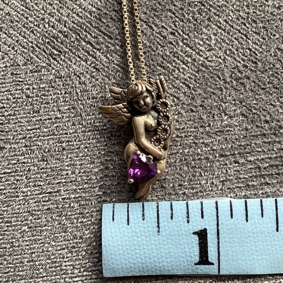 VINTAGE CHERUB GUARDIAN ANGEL W/ AMETHYST CRYSTAL 925 STERLING PENDANT NECKLACE - Picture 12 of 16